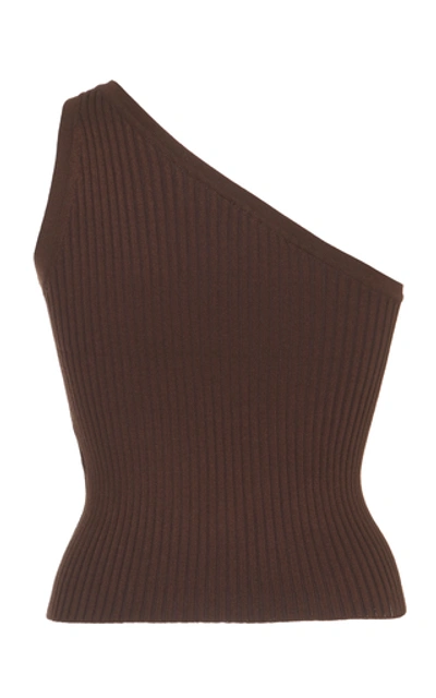 Shop Materiel One-shoulder Knit Top In Brown