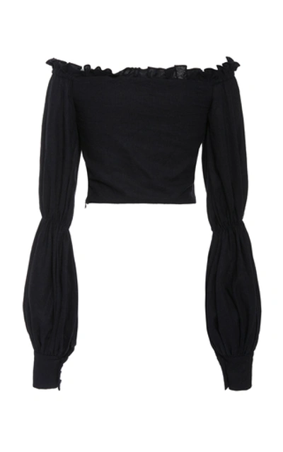 Shop Andres Otalora Arsenal Off-the-shoulder Linen Blouse In Navy