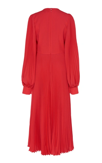 Shop Andrew Gn Pleated Bishop Sleeve Silk Dress In Red