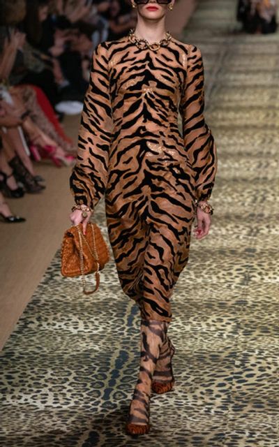 Shop Dolce & Gabbana Puff Sleeve Leopard Midi Dress In Animal