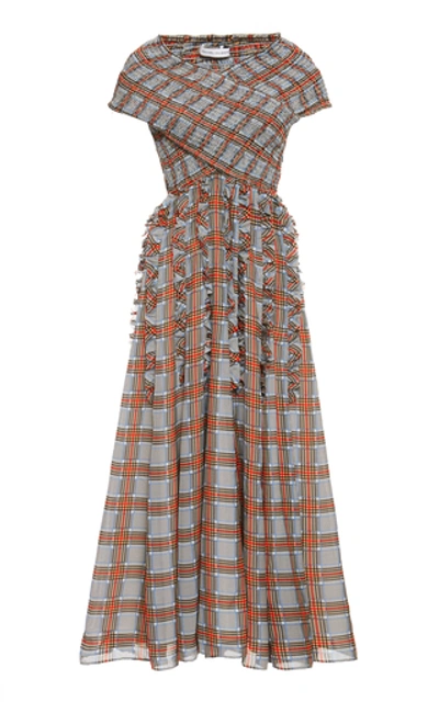 Shop Rachel Gilbert Cordelia Gingham Print Ruffle-embellished Crepe Dress In Multi