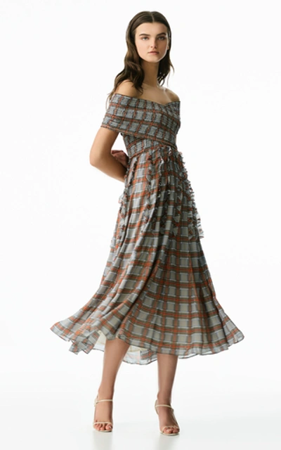 Shop Rachel Gilbert Cordelia Gingham Print Ruffle-embellished Crepe Dress In Multi