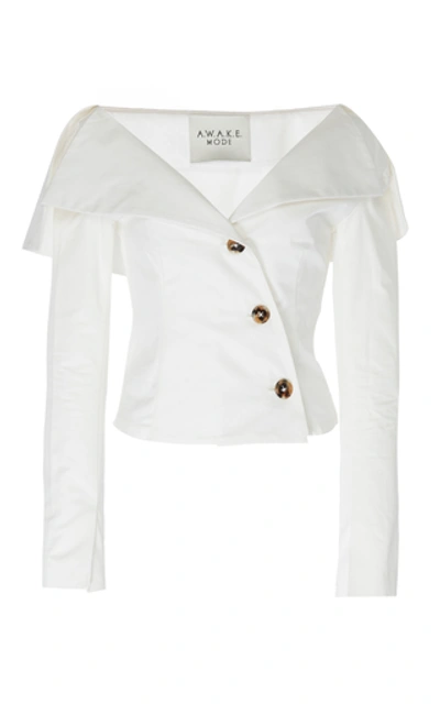 Shop A.w.a.k.e. Off-the-shoulder Cotton Jacket Top In White