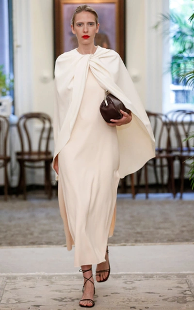 Shop Marina Moscone Exclusive Draped Cape-effect Satin Dress In Ivory