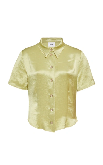 Shop Nanushka Clare Lime Buttoned Down Collared Shirt In Green
