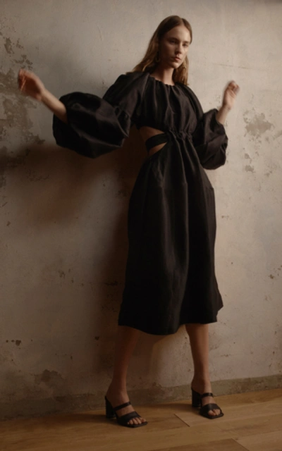 Shop Aje Psychedelia Silk-linen Midi Dress In Black