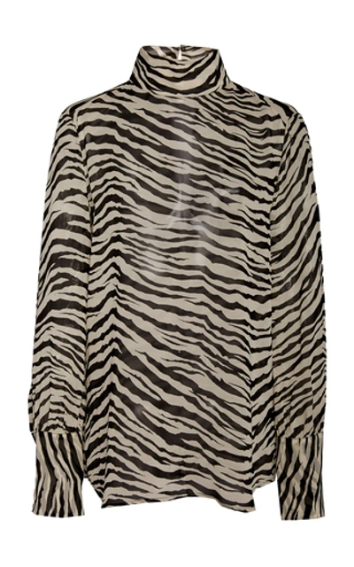 Shop Nili Lotan Keyhole-detailed Tiger-print Silk Top In Animal