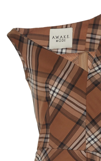 Shop A.w.a.k.e. Asymetric Plaid Maxi Dress In Brown