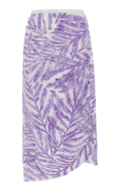 Shop Michael Kors Palm Embellished Handkerchief Skirt In Purple