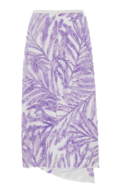 Shop Michael Kors Palm Embellished Handkerchief Skirt In Purple