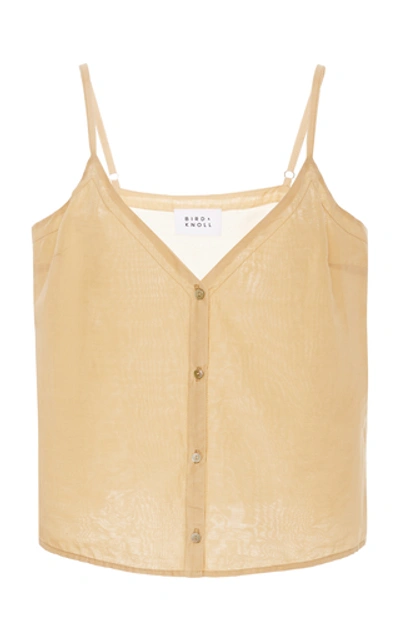 Shop Bird & Knoll Zara Button-front Cotton-silk Voile Camisole In Brown