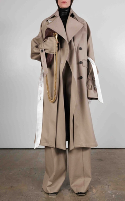 Shop Peter Do Convertible Oversized Cotton Trench Coat In Neutral