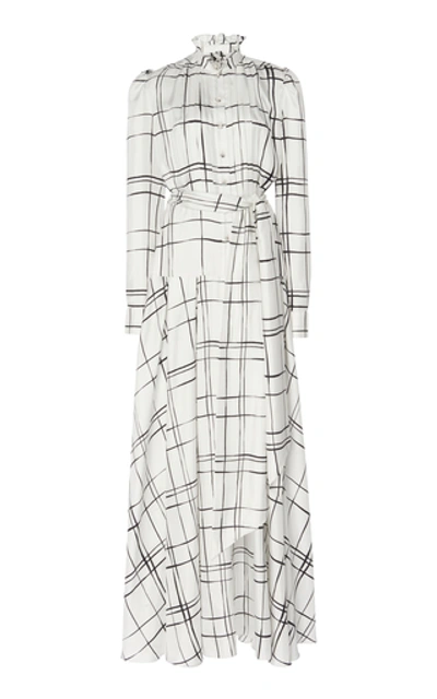 Shop Alexandre Vauthier Checked Silk Tie Waist Jumpsuit In Black/white