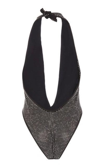 Shop Alessandra Rich Crystal-embellished One-piece Swimsuit In Black