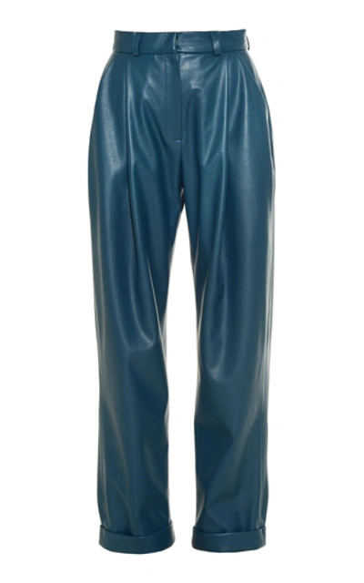 Shop Anouki High Waist Vegan Leather Trousers In Navy