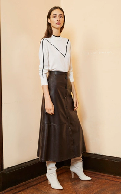 Shop Adam Lippes A-line Midi Leather Skirt In Brown