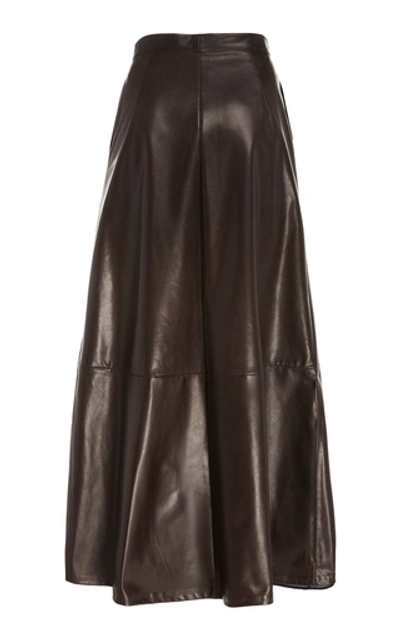 Shop Adam Lippes A-line Midi Leather Skirt In Brown