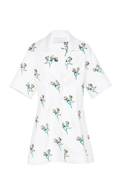 Shop Marina Moscone Women's Floral-print Cotton Top In White