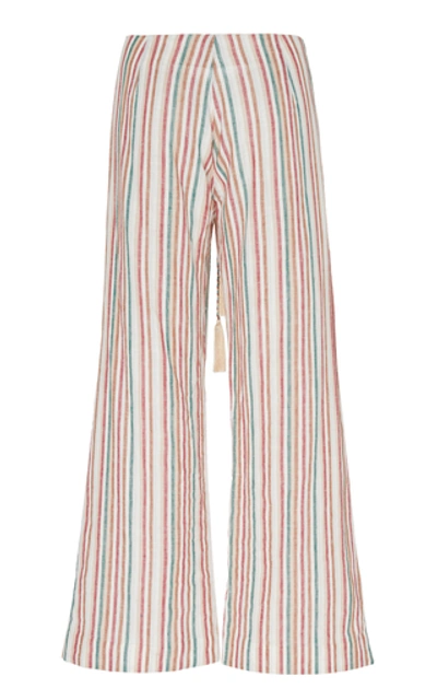Shop Alix Of Bohemia Porto Striped Cotton-linen Wide-leg Pants In Multi