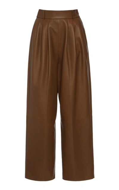 Shop Agnona Nappa Leather High-waisted Belted Pants In Neutral