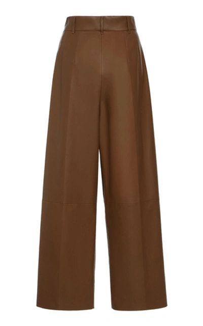 Shop Agnona Nappa Leather High-waisted Belted Pants In Neutral