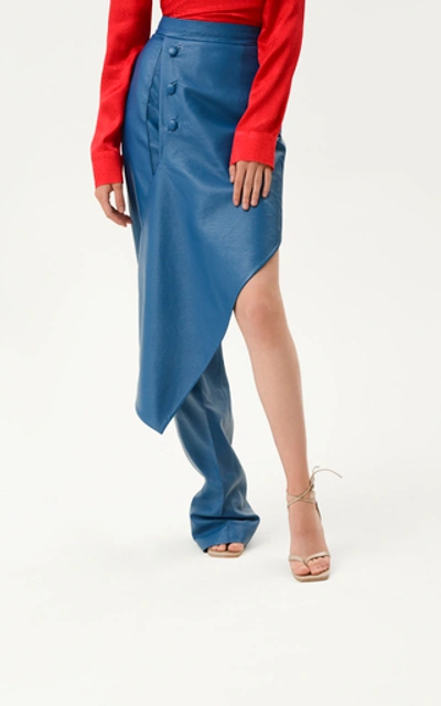 Shop Materiel Faux Leather Asymmetrical Pants In Blue
