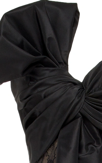 Shop Oscar De La Renta Strapless Drape Front Lace Gown In Black