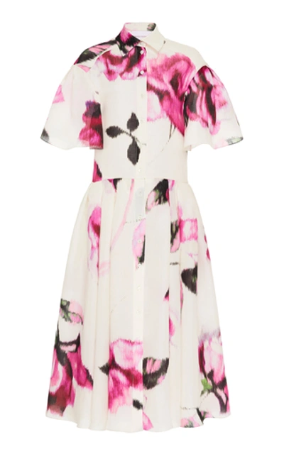 Shop Carolina Herrera Collared Silk Midi Dress In Floral