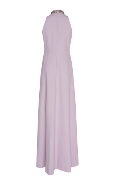 Shop Andrew Gn Sleeveless Embroidered Crepe Dress In Purple