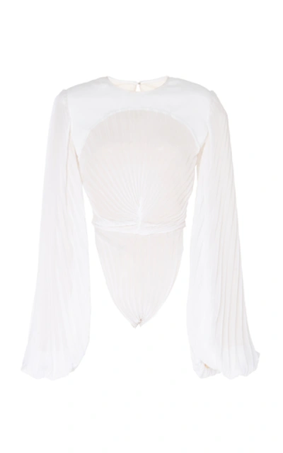 Shop Tre By Natalie Ratabesi The Howlite Balloon Sleeve Chiffon Bodysuit In White