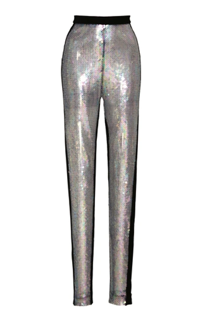 Shop David Koma High-waisted Sequined Skinny Pants In Black