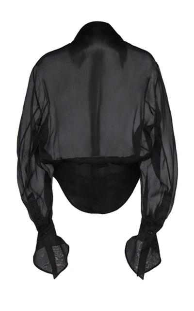 Shop Mugler Satin Organza Shirt Bodysuit In Black