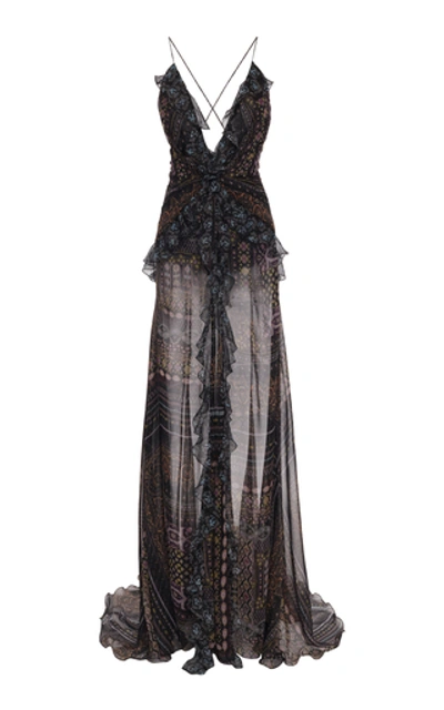 Shop Etro Ruffle-trimmed Silk Dress In Black