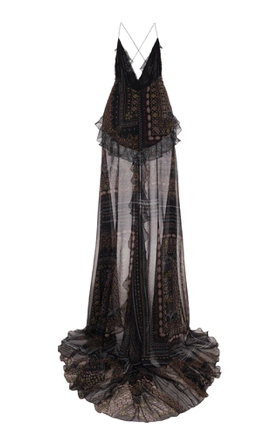 Shop Etro Ruffle-trimmed Silk Dress In Black