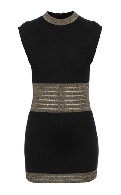 Shop Balmain Metallic Trim Jersey Mini Dress In Black
