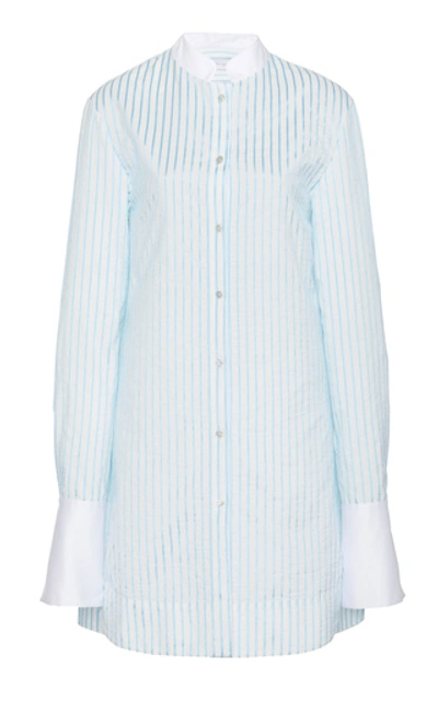Shop Marina Moscone Striped Cotton-blend Tunic In Blue