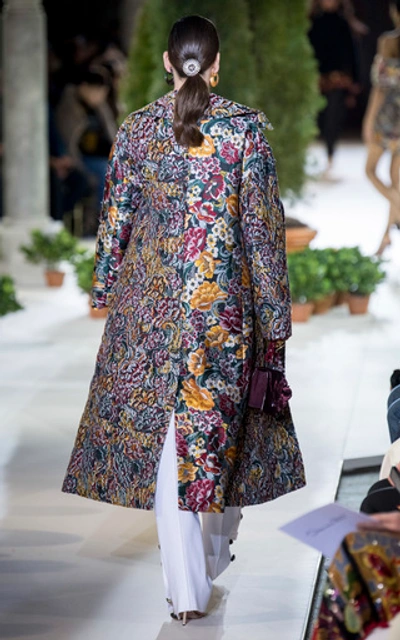 Shop Oscar De La Renta Floral Brocade Pointed Collar Coat