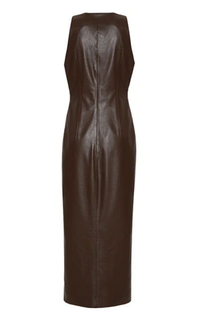 Shop Aleksandre Akhalkatsishvili Deep-v Faux Leather Midi Dress In Brown