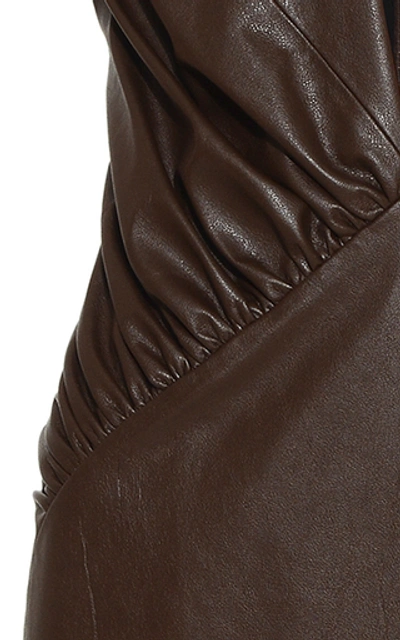 Shop Aleksandre Akhalkatsishvili Deep-v Faux Leather Midi Dress In Brown