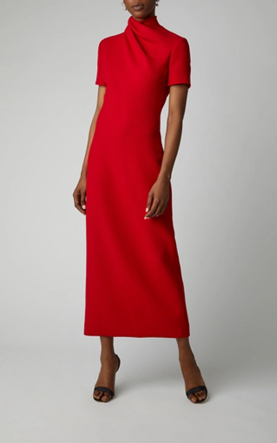 Shop Brandon Maxwell Draped Wool-crepe Midi Dress In Red