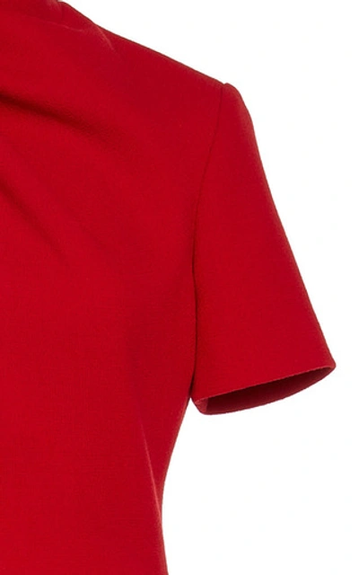 Shop Brandon Maxwell Draped Wool-crepe Midi Dress In Red