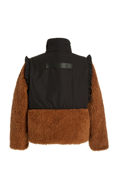 Shop Sandy Liang Mia Shearling And Shell Cropped Coat In Brown