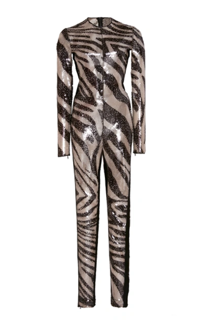 Shop David Koma Zebra-print Sequined Jumpsuit