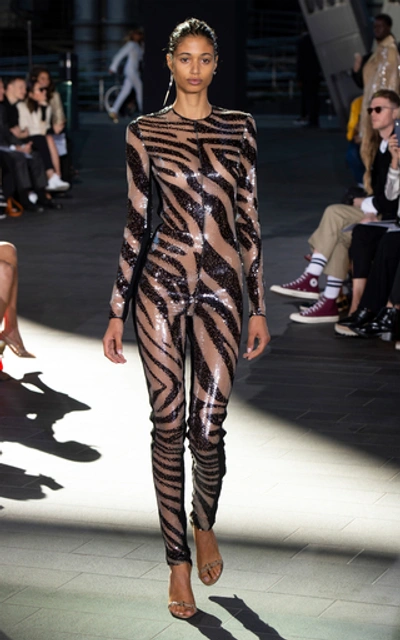 Shop David Koma Zebra-print Sequined Jumpsuit