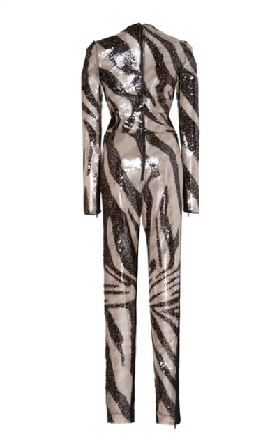 Shop David Koma Zebra-print Sequined Jumpsuit