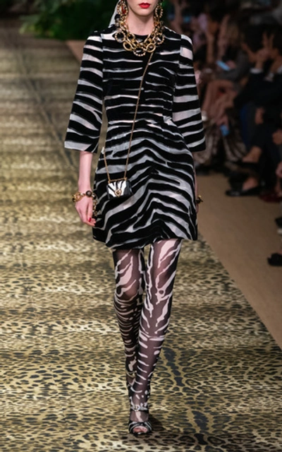 Shop Dolce & Gabbana Elbow Length Zebra Mini Dress In Animal