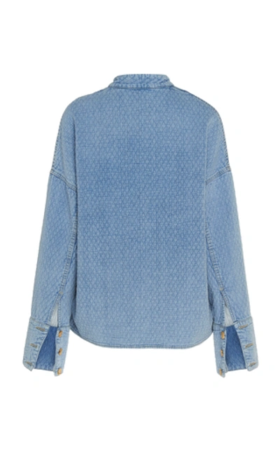 Shop Aeron Doris Quilted Denim Top With Wrap Neck In Blue