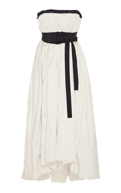 Shop Brock Collection Pearl Strapless Pleated Crepe De Chine Dress In White