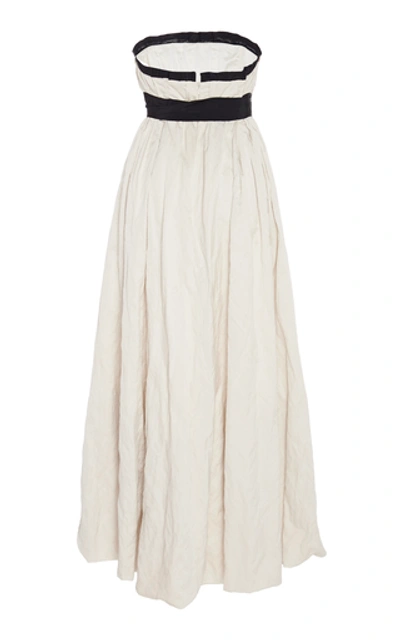 Shop Brock Collection Pearl Strapless Pleated Crepe De Chine Dress In White