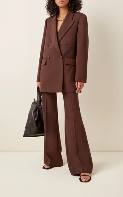 Shop Joseph Valmy Flared Wool-blend Trouser In Burgundy